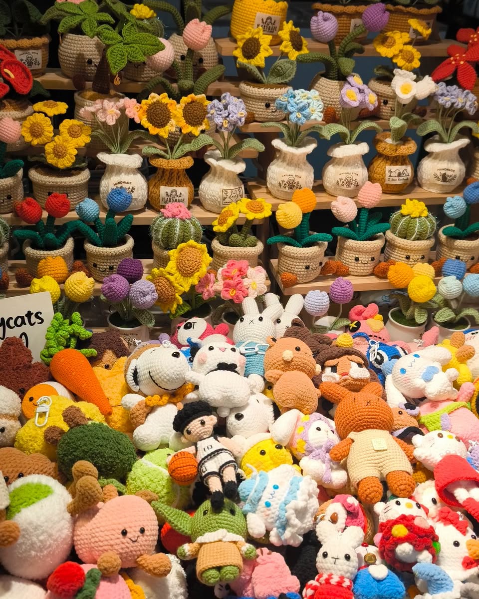Handmade crochet items at Compass One atrium