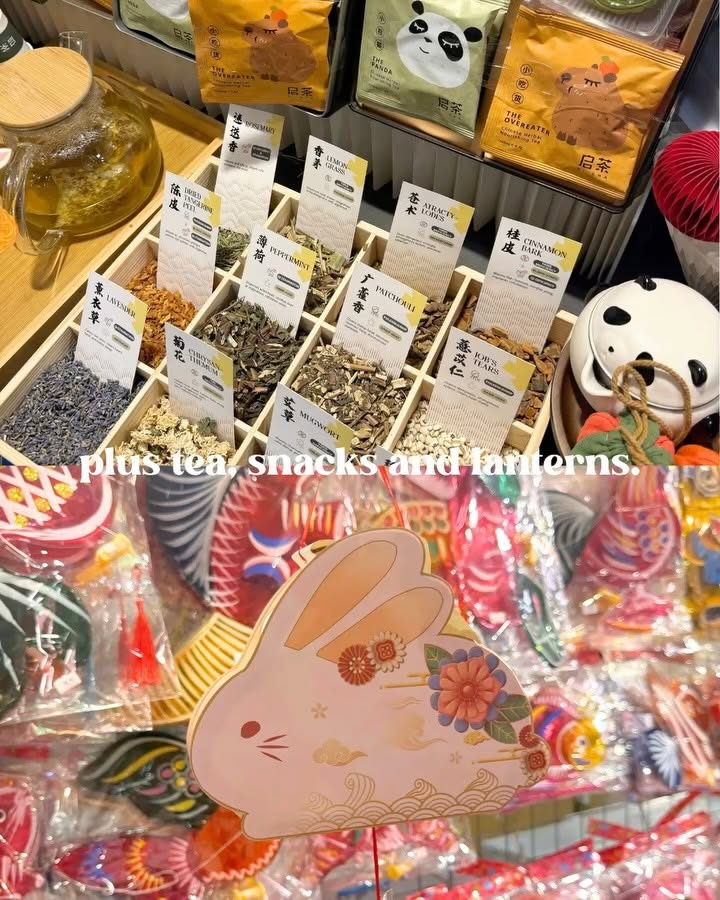 Plus Tea herb jars with Panda Tea and Bee and Breadtea packs and paper lanterns