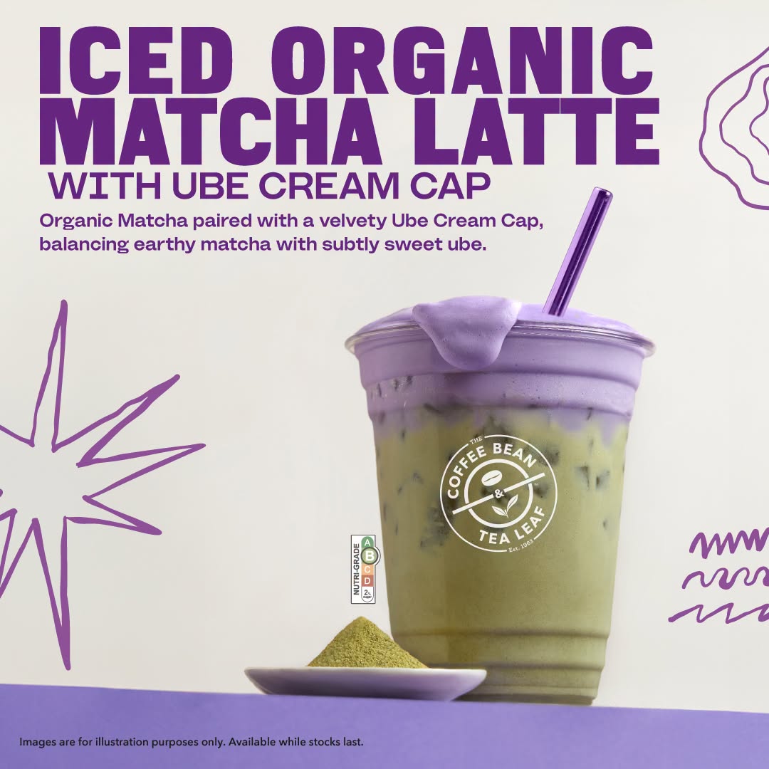 Iced Organic Matcha Latte with Ube Cream Cap at The Coffee Bean & Tea Leaf, Compass One