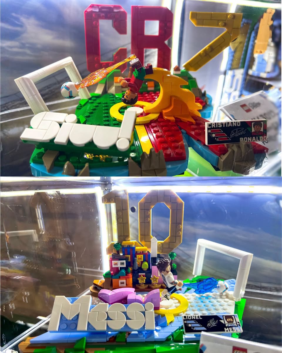 LEGO Cristiano Ronaldo and Lionel Messi sets side by side