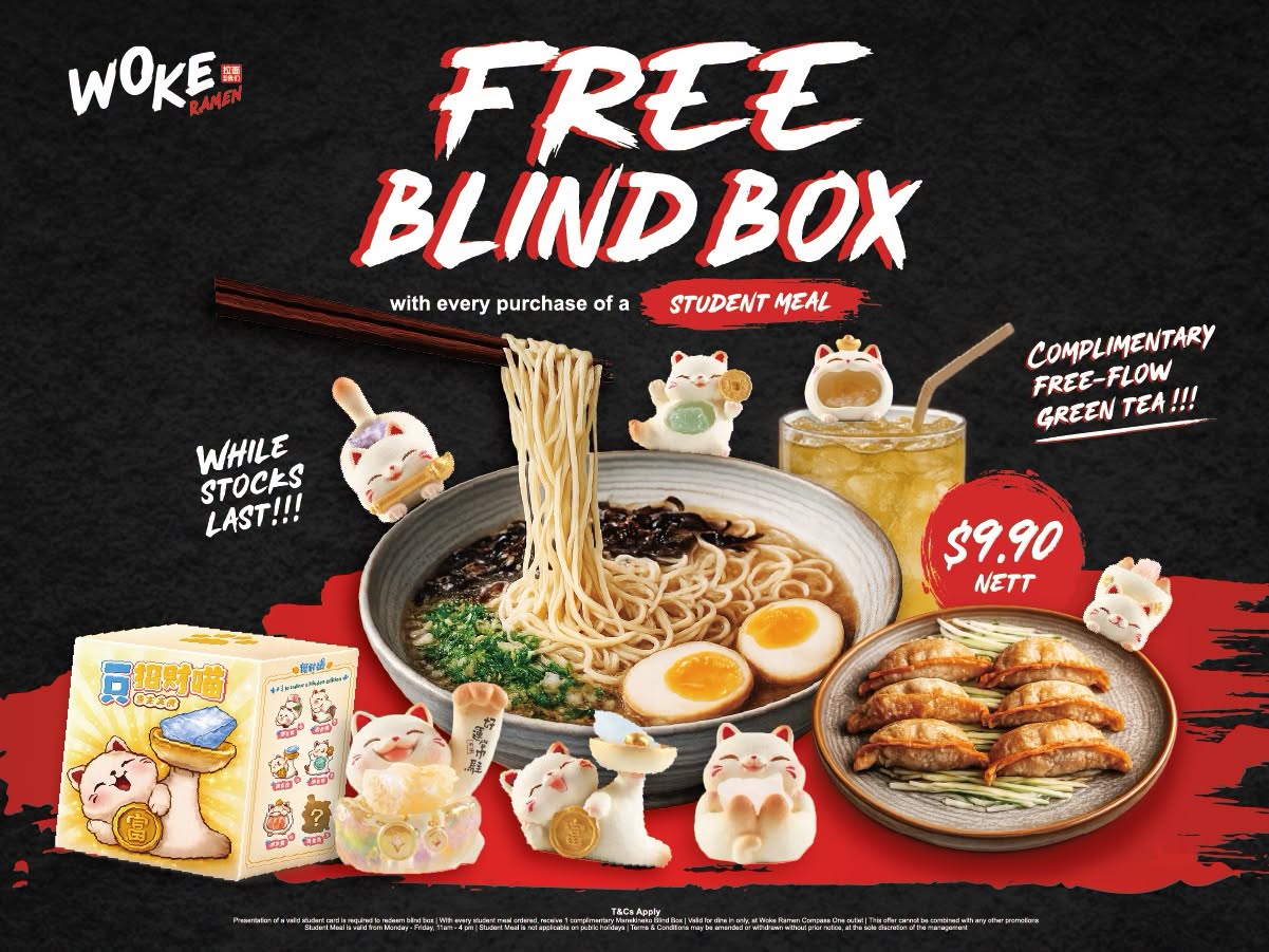 Woke Ramen Student Meal promotion with free Manekineko Blind Box