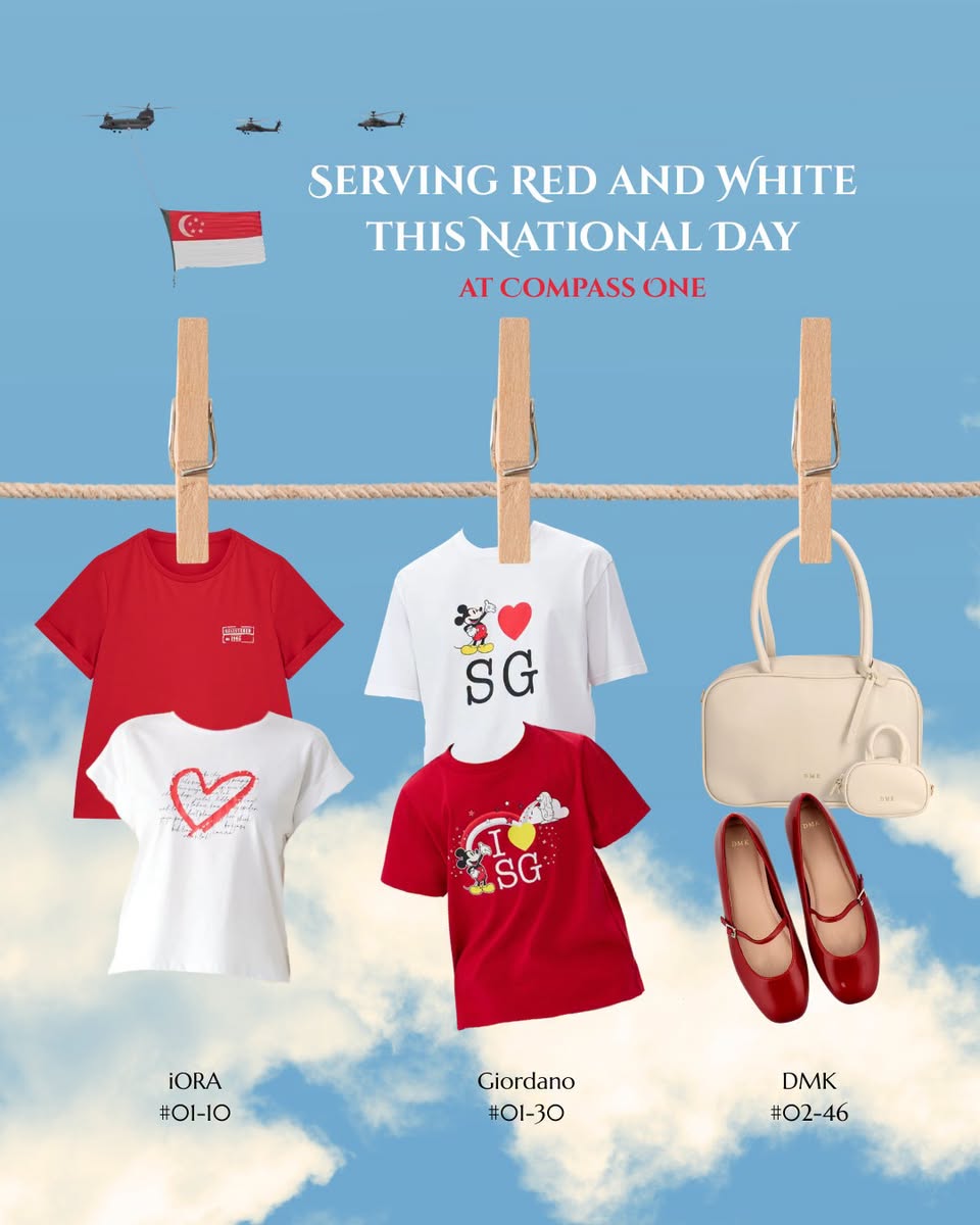 Red and white National Day fashion picks from iORA, Giordano and DMK at Compass One