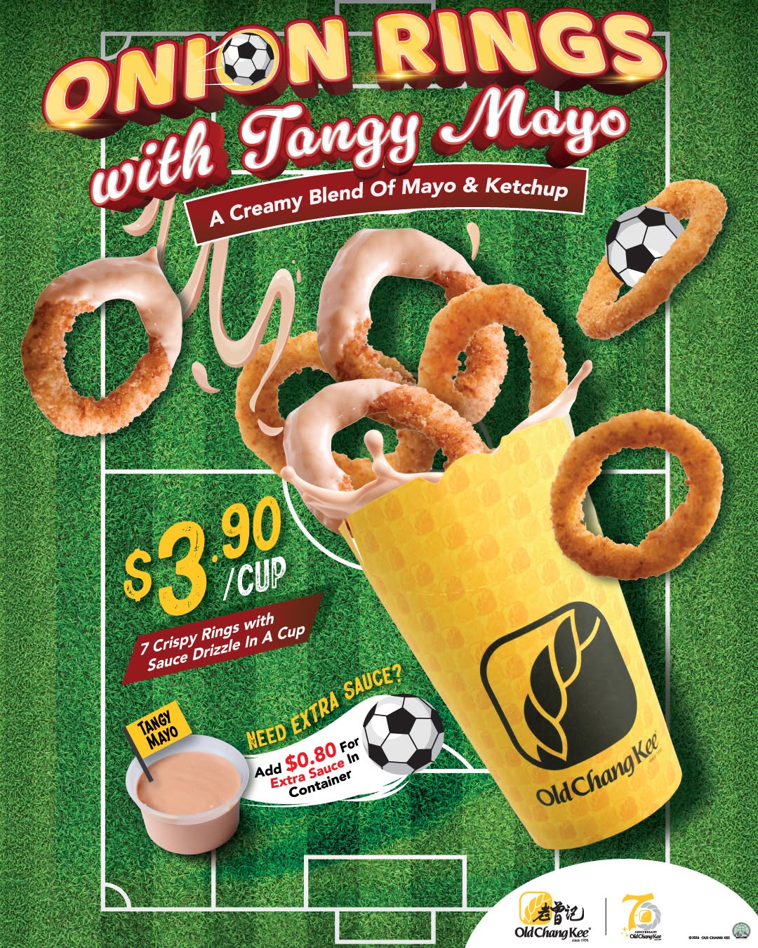 Old Chang Kee Onion Rings with tangy mayo and ketchup dips at Compass One