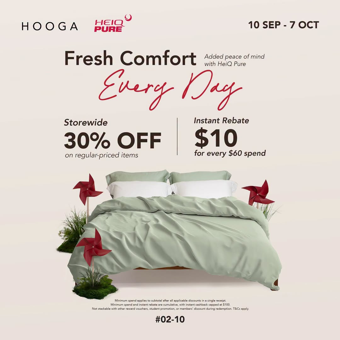HOOGA Fresh Comfort Every Day campaign featuring HeiQ Pure bedding at Compass One