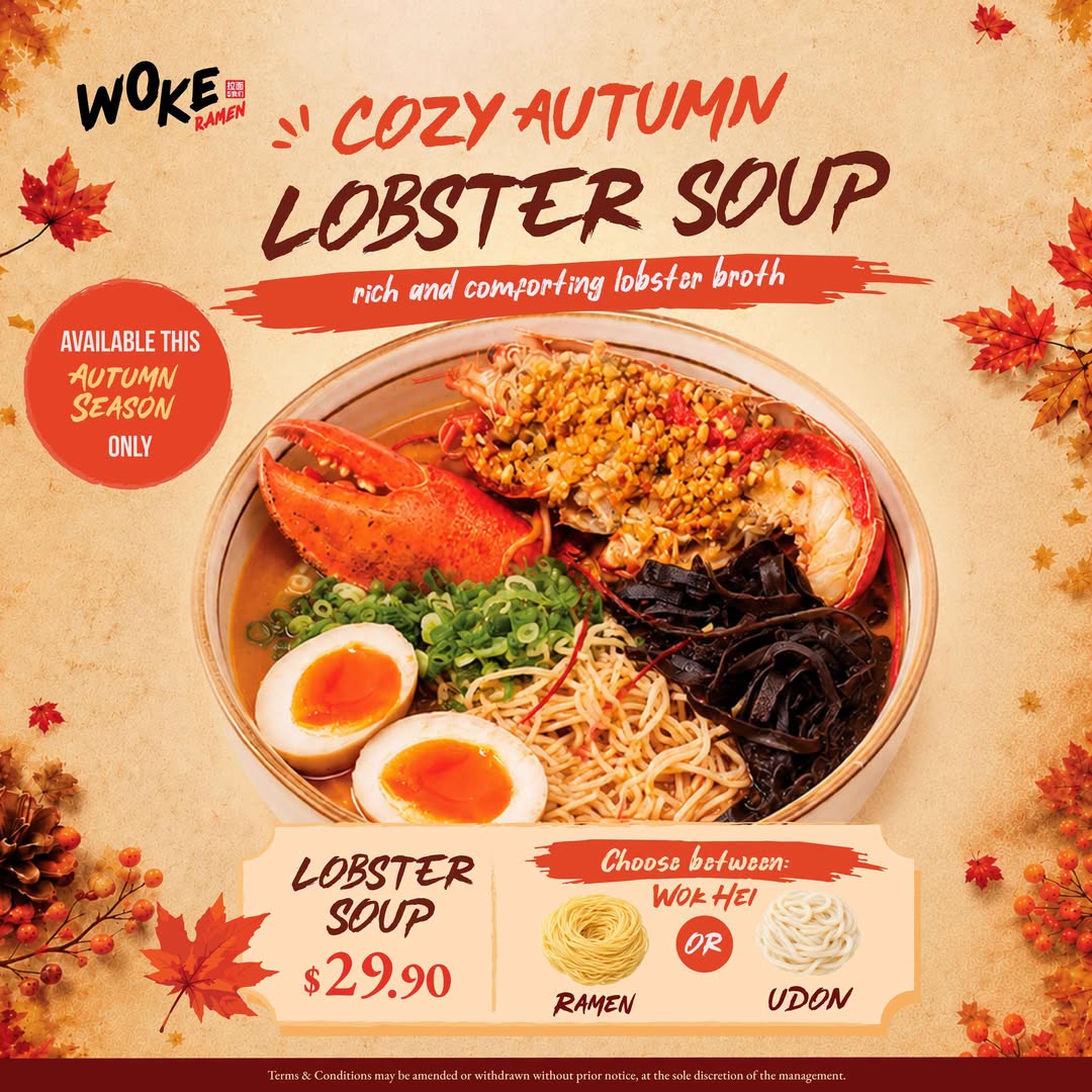 Woke Ramen Autumn Lobster Soup with ramen or udon at Compass One