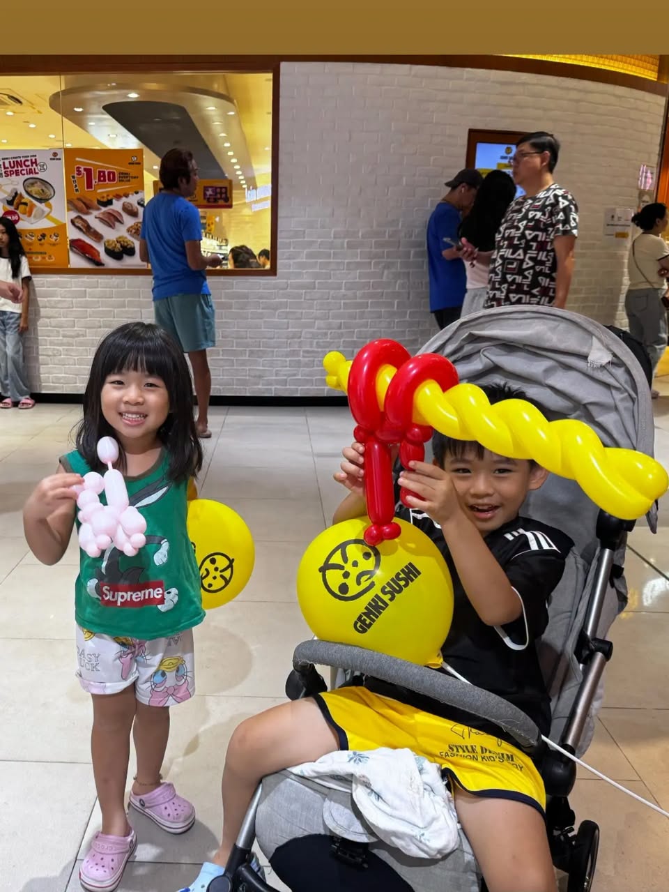 Sushi-themed balloons at Compass One