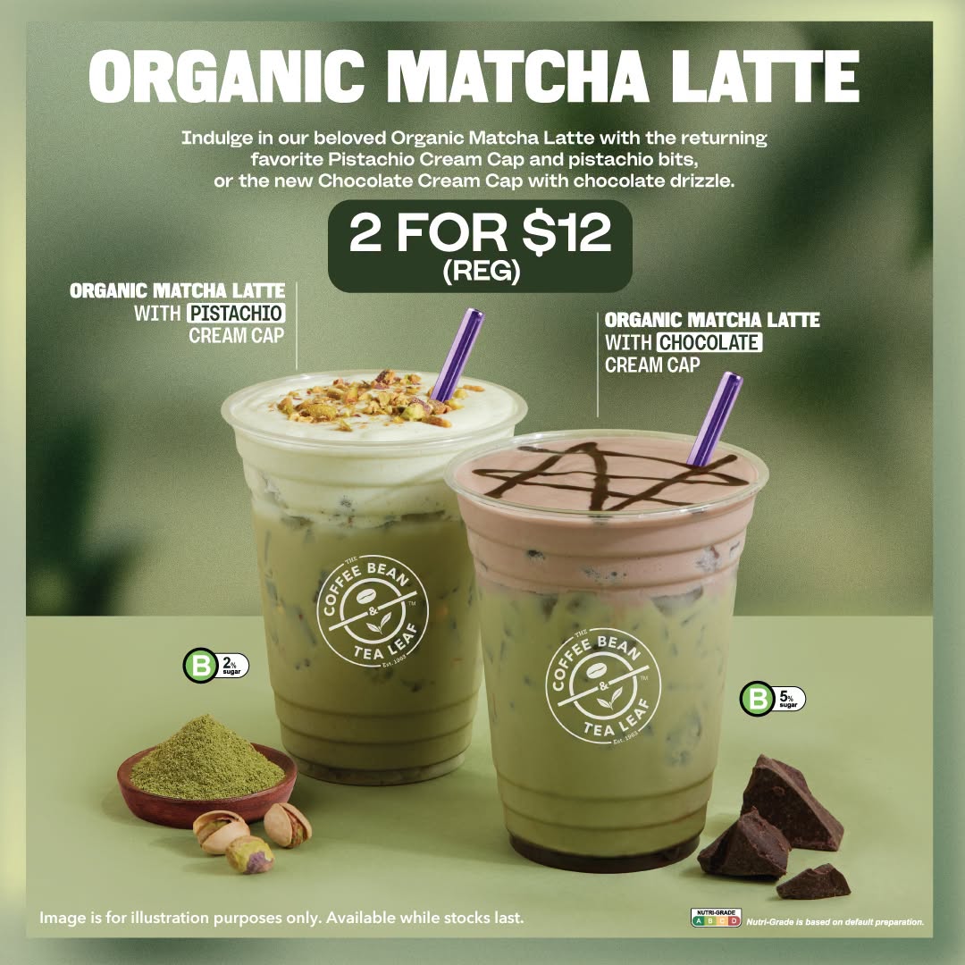 The Coffee Bean & Tea Leaf Organic Matcha Latte 2 for $12 promo